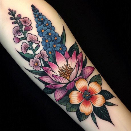 Traditional July Birth Flower Tattoo
